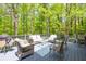 Outdoor deck with comfortable seating and a view of the surrounding trees at 6005 Cherecobb Ln, Woodstock, GA 30188