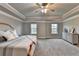Spacious bedroom features plush carpet, neutral walls, tray ceiling with fan, and lots of natural light at 3419 Mulberry Cove Way, Auburn, GA 30011