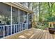 Wood deck adjacent to a screened porch and surrounded by lush greenery; backyard space at 1631 Manhasset Dr, Atlanta, GA 30338