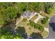 Aerial view of a brick home surrounded by mature trees, a circular driveway, and a gazebo at 1750 Providence Place Dr, Alpharetta, GA 30009