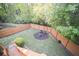 Bird's eye view of backyard with well-maintained lawn, privacy fence, chairs around a fire pit at 2019 Chelton Se Way, Smyrna, GA 30080