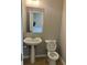 Standard half-bathroom featuring a pedestal sink, standard toilet, and basic mirror at 4018 Dorchester Nw Walk, Kennesaw, GA 30144