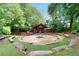 Outdoor stage with wooden benches and a fire pit, surrounded by green foliage at 476 Hardendorf Ne Ave, Atlanta, GA 30307