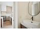 Modern bathroom with a vessel sink, stone countertops, and a view of the kitchen at 1570 Flat Shoals Se Rd # 7, Atlanta, GA 30316