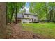 Extensive backyard with lush greenery, a fire pit, and well-maintained lawn at 1520 N Milford Creek Sw Ln, Marietta, GA 30008