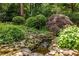 Beautiful backyard pond surrounded by lush greenery and rock features creating a peaceful retreat at 333 Mimosa Dr, Decatur, GA 30030
