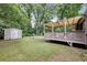 Lush backyard featuring a covered deck and a storage shed, ideal for outdoor relaxation and storage at 1222 Crestwood Se Dr, Atlanta, GA 30316