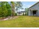 Spacious backyard featuring a well-maintained lawn, lush trees, and a glimpse of the home's exterior at 4496 Sardis Church Rd, Buford, GA 30519