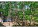 Private wooded backyard featuring lush trees and a blue trampoline at 415 Oak Laurel Ct, Johns Creek, GA 30022