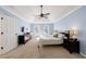 Spacious main bedroom featuring neutral carpet and a tray ceiling with fan at 415 Oak Laurel Ct, Johns Creek, GA 30022