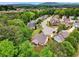 A high angle shows the layout of a suburban neighborhood surrounded by lush trees at 3215 Trowbridge Dr, Cumming, GA 30040
