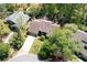 An aerial view of this home showcasing its well-manicured lawn, long driveway, mature trees and neighborhood at 4030 Muirfield Ln, Marietta, GA 30068