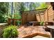 This backyard deck features a private hot tub surrounded by wooden privacy screens and lush greenery at 4030 Muirfield Ln, Marietta, GA 30068
