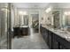 Bathroom features double vanity, granite counters, tile floors, and a glass shower at 408 Cottonwood Cir, Peachtree City, GA 30269