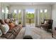 Comfortable living room with a plush sofa, armchairs, and view of the serene outdoors at 408 Cottonwood Cir, Peachtree City, GA 30269