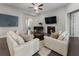 Bright living room featuring a fireplace, modern furnishings, and light grey walls at 408 Cottonwood Cir, Peachtree City, GA 30269
