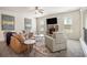 A living room with neutral paint, a fireplace, several windows, and multiple sofas and tables at 640 Parkside Place Dr, Mcdonough, GA 30253