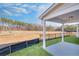Covered patio area with a view of the landscaped yard and distant trees at 5761 Tillman Way, Powder Springs, GA 30127