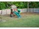 Fenced backyard featuring a swing set and slide for outdoor Gathering fun at 3830 Kittery Pt, Snellville, GA 30039
