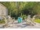 Backyard patio with a round blue table and four Adirondack chairs at 937 E Rock Springs Ne Rd, Atlanta, GA 30306