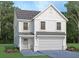 Charming two-story home featuring white siding, a front-facing garage and black trim windows under a sunny sky at 1518 Gatekeeper Ter, Marietta, GA 30066