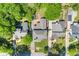 Aerial shot showcases the property's layout, mature trees, and proximity to the neighborhood at 218 Midvale Ne Dr, Atlanta, GA 30342