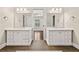 Bathroom featuring double sink vanity with marble countertops at 218 Midvale Ne Dr, Atlanta, GA 30342