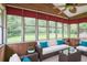 Bright sunroom with a wall of windows, cozy seating, wood trim, and natural light, creating a relaxing retreat at 5306 Corinth Cir, Stone Mountain, GA 30087