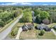 Aerial view of a brick and siding home with a long driveway, a well-manicured lawn, and mature trees at 1337 Highfield Dr, Lawrenceville, GA 30043