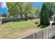 Beautiful fenced backyard with a well-maintained lawn, mature trees, and lush landscaping for a serene outdoor space at 1337 Highfield Dr, Lawrenceville, GA 30043