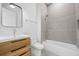 Modern bathroom with wooden vanity, a sleek mirror, and a glass-enclosed shower at 4785 Longchamps Dr, Sandy Springs, GA 30319