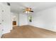 Bright bedroom with ceiling fan, neutral carpet and large entry to bath area at 1170 Moseley Rd, Stockbridge, GA 30281