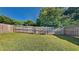 Fenced backyard with grass and trees offers privacy, creating a serene outdoor space at 145 Charleston Pl, Covington, GA 30016
