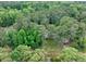An aerial shot showing a home encompassed by a lush forest, providing a private and tranquil setting at 881 Rockbridge Sw Rd, Lilburn, GA 30047
