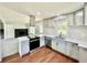 Modern kitchen featuring stainless steel appliances, gray cabinetry and tiled backsplash at 534 534 Shannon Way, Lawrenceville, GA 30044