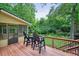 Wood deck overlooks a beautifully landscaped backyard with mature trees and a lush lawn at 210 Malvern Pl, Roswell, GA 30076