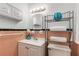 Charming bathroom with pink tile, a white vanity, and modern lighting at 1460 Briarcliff Ne Rd, Atlanta, GA 30306
