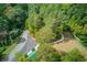 An aerial view of a wooded driveway leading to a home, surrounded by mature trees and landscaping at 4236 Tacoma Trce, Suwanee, GA 30024