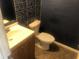 Powder room with dark blue walls, mosaic tiles, and a bright vanity at 432 Rock Meadow Dr, Stone Mountain, GA 30088