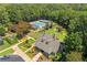 Aerial view of home exterior, pool and tennis courts in community at 470 W Magnolia Cir, Johns Creek, GA 30005