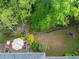 Aerial view of the backyard showing a deck with outdoor furniture and lush landscaping at 2262 Silver Fox Ln, Buford, GA 30519