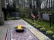 Inviting backyard with a fire pit, outdoor rugs, seating, and lush landscaping, ideal for entertaining at 3045 Wyntree Dr, Peachtree Corners, GA 30071