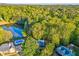 Overhead angle features a beautiful pond, refreshing swimming pool, and luscious forest at 6 Sentry Rdg, Dallas, GA 30157