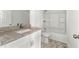 Bathroom featuring granite countertops, modern fixtures, and a shower/tub combo at 2254 Lisbon Ln, Jonesboro, GA 30236
