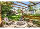 Lush backyard view featuring a fire pit, wooden chairs, pergola, and a charming screened porch at 1919 Edinburgh Ne Ter, Atlanta, GA 30307