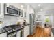 Modern kitchen with stainless steel appliances, white cabinets, and a view of the adjacent living space at 1919 Edinburgh Ne Ter, Atlanta, GA 30307