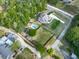 Aerial view of a landscaped home showcasing its private yard, swimming pool, and lush greenery at 1076 Pinyan Ln, Canton, GA 30115