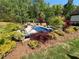 Backyard pool surrounded by beautiful landscaping and mature trees at 1076 Pinyan Ln, Canton, GA 30115