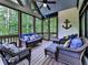 Relaxing screened porch with vaulted ceiling, comfortable seating and a ceiling fan at 1076 Pinyan Ln, Canton, GA 30115