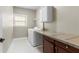 Laundry room with updated appliances and countertops and storage shelves at 5106 Davis Love Dr, Cumming, GA 30041